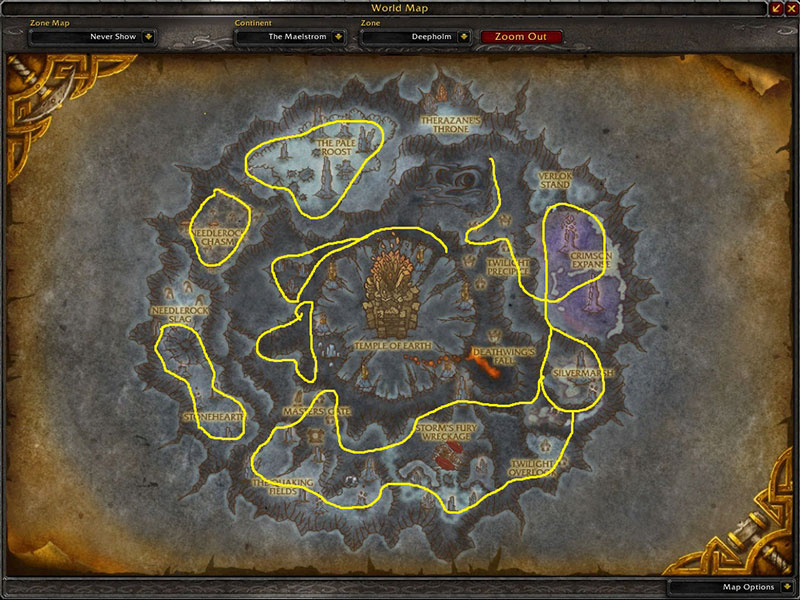 Map of Where to farm herbs at Deepholm for Heartblossom