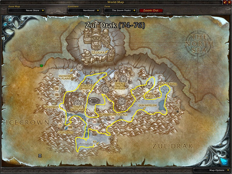 Map of Where to farm herbs at The Storm Peaks for Icethorn