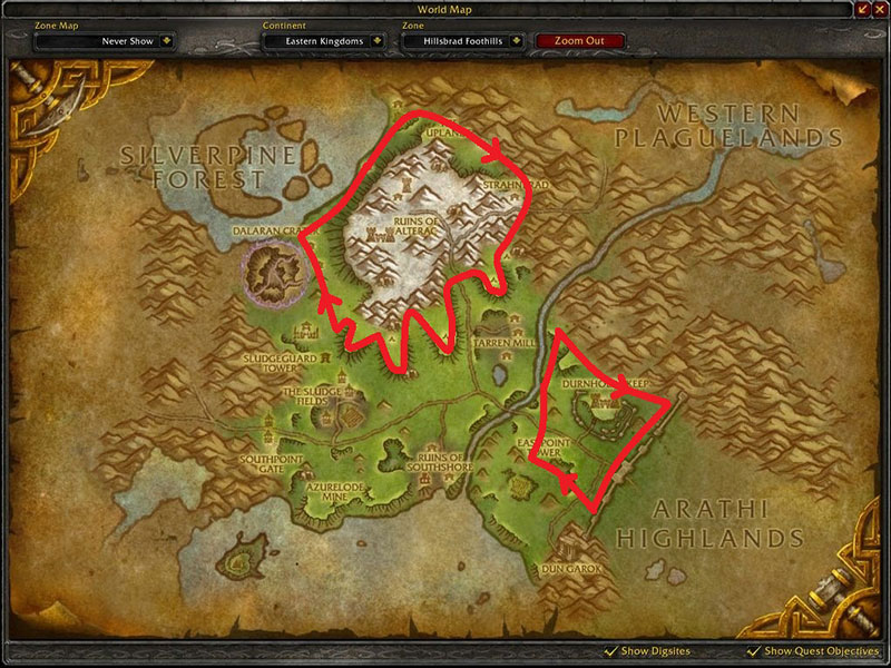 Map of Where to farm herbs at Hillsbrad Foothill for Briarthorn