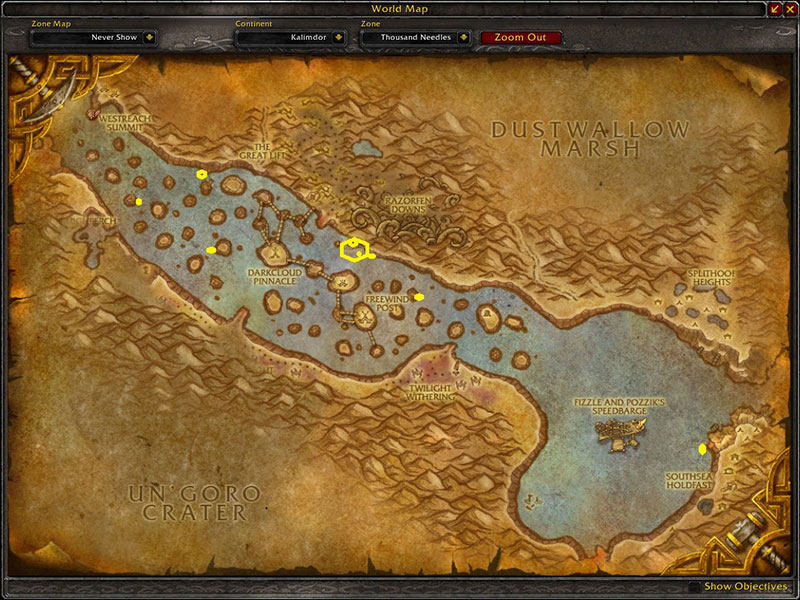 mapa de onde minerar em WoW para minérios de Ouro Em Mil Agulhas